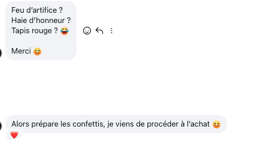 Message privé annonçant un achat