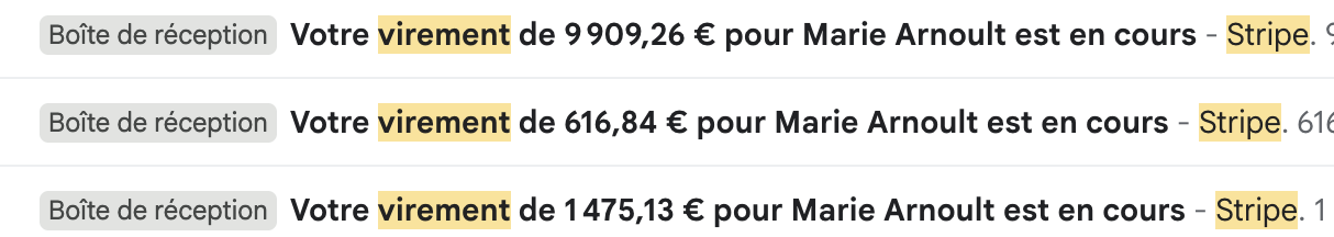 Notifications de virements Stripe